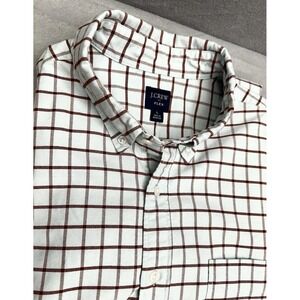 J. Crew Shirt Men's L Button Down Flex Windowpane Light Blue Brown Plaid Heavy